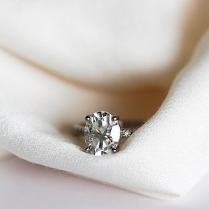 Oval Engagement Ring, 925 Silver White Gold Diamond Ring, Personalized Ring for Women, Anniversary Gift for Her, Bridal Promise Ring