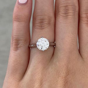Round Cut Moissanite Engagement Ring: 14K White Gold Anniversary Ring
