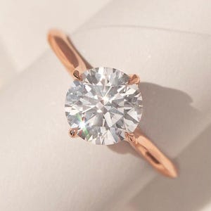 Solitaire Diamond Ring, Round Engagement Ring, 925 Sterling Silver Rose Gold Ring, Anniversary Gift for Her, Promise Ring, Personalized Gift