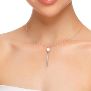 Sterling Silver Pearl Lariat Necklace: Minimalist Y Necklace