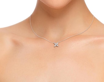 Dainty Diamond Butterfly Necklace: Sterling Silver Pendant, Minimalist Layering