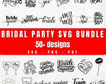Brautparty SVG-Bundle, 50 Bachelorette & Bride Squad Designs, Hochzeitsfeier, Cricut Silhouette Cut Files, Brautparty Clipart