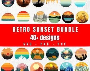 Retro Sunset SVG Bundle,Vintage Palm Tree Sunset,Vintage Retro Sunset PNG,Retro Circle SVG,Distressed Sunset,Retro Sunset T-Shirt Designs
