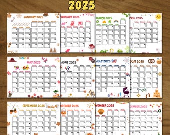 2025 Printable Calendar Template, Cute calendar for kids, Homeschool Calendar, Editable calendar 2025, Kids Monthly Planner, Wall Calendar
