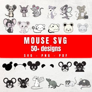 Mouse SVG Clipart Bundle | 50+ Cute Mouse Designs | Kawaii Animal Line Art for Cricut, Kids Crafts, Sublimation, Stickers, Apparel