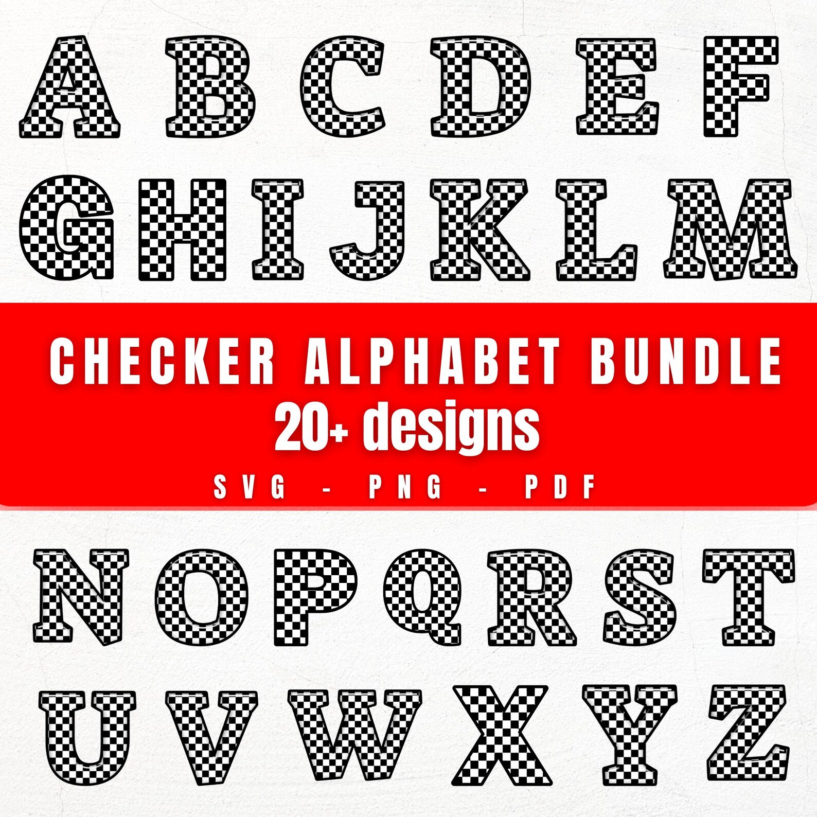 Checkered Alphabet and Numbers Svg Bundle, Checkered Letters, Racing ...
