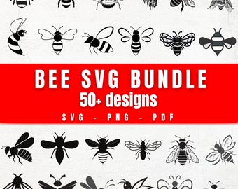 Ensemble svg abeille | Plus de 50 designs de clipart abeille mignonne | Abeille à miel SVG PNG PDF pour Cricut, sublimation de bourdons, fichier numérique pour amateur d'abeilles