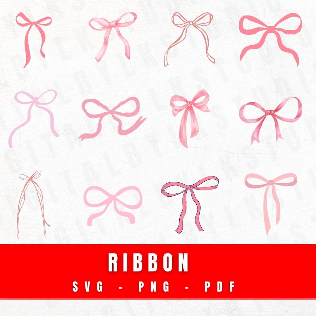 Multiple Pink Ribbon Svg Pink Ribbon SVG Bundle | Bow Clipart PNG PDF | Ribbon Line Art for ...