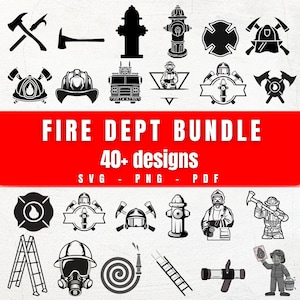 Pacchetto svg dei vigili del fuoco / Oltre 40 disegni di vigili del fuoco / Clipart di vigili del fuoco / SVG PNG PDF per Cricut, sublimazione, magliette, tazze e artigianato