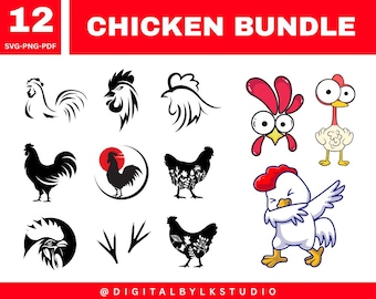 Chicken Bundle SVG | Funny & Farm Rooster Clipart | PNG PDF Cricut Cut Files | Chicken Silhouette Cartoon Vector | Instant Download