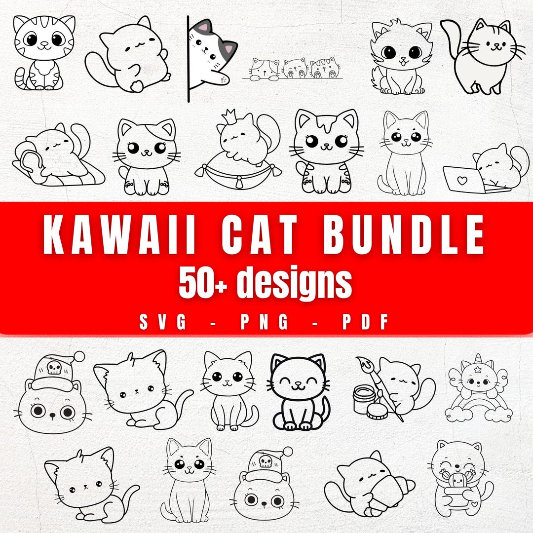 Kawaii Cat SVG Bundle – 50 Cute Cartoon Cat Designs for Cricut ...