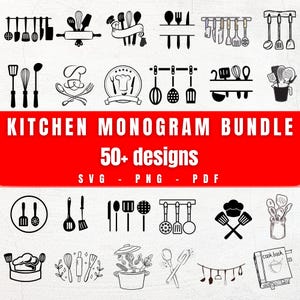 Keuken monogram SVG-bundel, koken monogram SVG, split monogram svg, bakken monogram svg, pannenlap svg, ulinair logo SVG Cricut gesneden bestanden