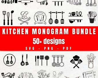 Pacchetto SVG monogramma cucina, SVG monogramma cucina, SVG monogramma diviso, SVG monogramma cottura, SVG presina, file di taglio Cricut SVG logo ulinary