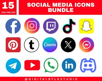 Social Media Icon SVG Bundle | 15 Colorful Social Logos | Cricut & Digital Use | Facebook, Instagram, TikTok PNG SVG | Instant Download