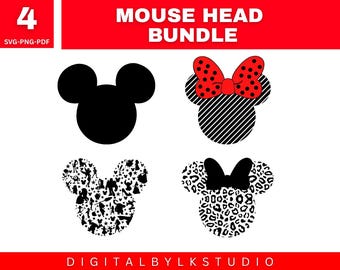 Mickey Minnie SVG PNG PDF Bundle | Leopard Mouse Head Clipart | Disney Shirt Design | Minnie Bow Sublimation | Printable disney design
