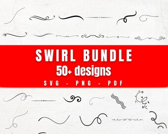 Swirl Line Art Bundle | 50+ Decorative Swirl PNG SVG Designs | Flourish Clipart | Calligraphy Swashes | Digital Design Elements for Cricut