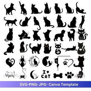 Katzensilhouette, schwarze Katze, Katzenvektordatei, Clipart, SVG-Bundle, SVG-Dateien, Digital Download, digitale Kunst, bearbeitbare Bundle