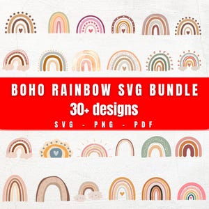 30+ Boho Regenbogen Clipart BUNDLE, niedlicher Regenbogen Schmuck, Boho Regenbogen Clipart, Regenbogen Clipart, handgezeichneter Regenbogen, Boho Aufkleber, Png, digitaler Download