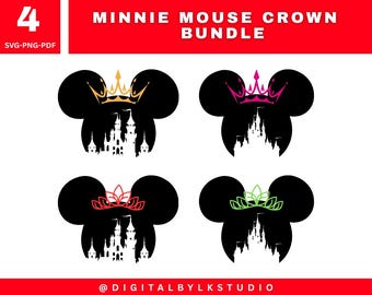 Minnie Mouse Crown svg Bundle | Princess Castle Clipart | Disney Head Silhouette | Cricut Cut Files | PNG PDF SVG for Shirts & Crafts