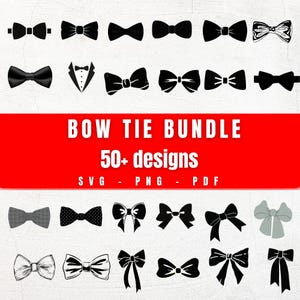 Pacchetto SVG di papillon / 50 disegni di papillon / Clipart di papillon / File PDF PNG / File di taglio di silhouette di papillon / Cricut, Sublimazione, Artigianato