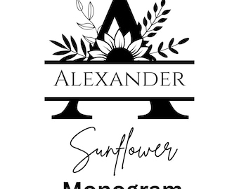Sunflower Split Monogram svg, jpg, png, Floral Monogram Clipart, Sunflower Letter Graphic, Alphabet Bundle, Name Monogram, Commercial use