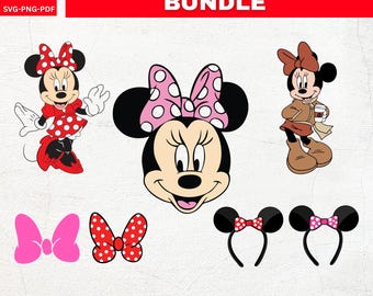 Minnie Mouse svg Bundle | 7 Cute Minnie SVG PNG PDF Files | Disney Bow Headband Clipart | Cricut Silhouette Cut Files | Instant Download