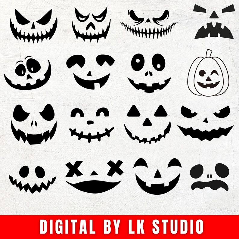 Pumpkin Face SVG Bundle | Halloween Jack O Lantern SVG PNG | Scary Cute ...