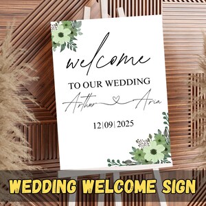 Sage Green Wedding sign , Editable Wedding Signage, Welcome Sign Template, Wedding Welcome Sign,Welcome Entrance Sign Board,instant download