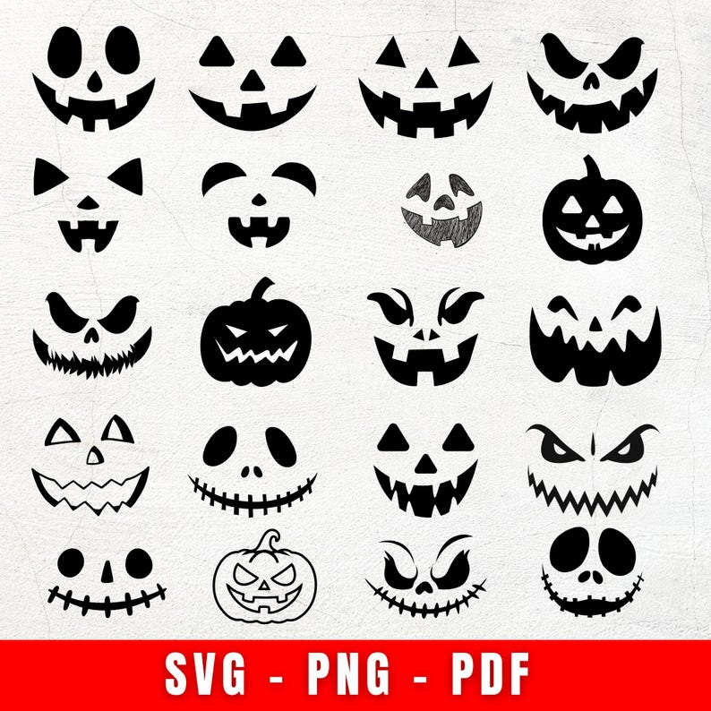 Pumpkin Face SVG Bundle | Halloween Jack O Lantern SVG PNG | Scary Cute ...