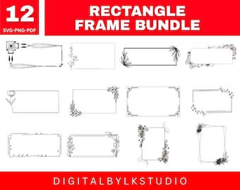 Floral Rectangle Frame SVG Bundle | Wedding Invitation Frame svg | Cricut Border Cut File | Card Design PNG PDF Templates