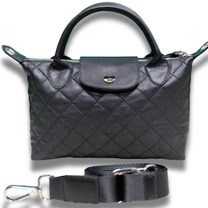 Quilted Black Leather Shoulder Bag – Small Crossbody Purse with Adjustable Strap