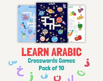 Arabische educatieve kinderspellen, afdrukbare Arabische kruiswoordraadsels, Arabisch alfabet leren, Arabisch leren schrijven, werkbladen Arabische taal voor kinderen