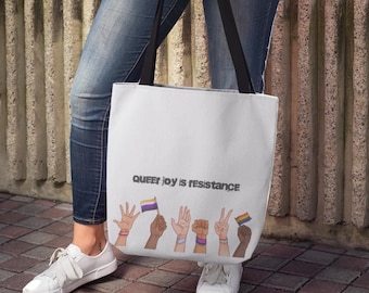 Queer Joy Resistance-tygväska - HBTQ+ Pride-tillbehör, miljövänlig shoppingväska, mångsidig bärväska, present till aktivister, uttalande