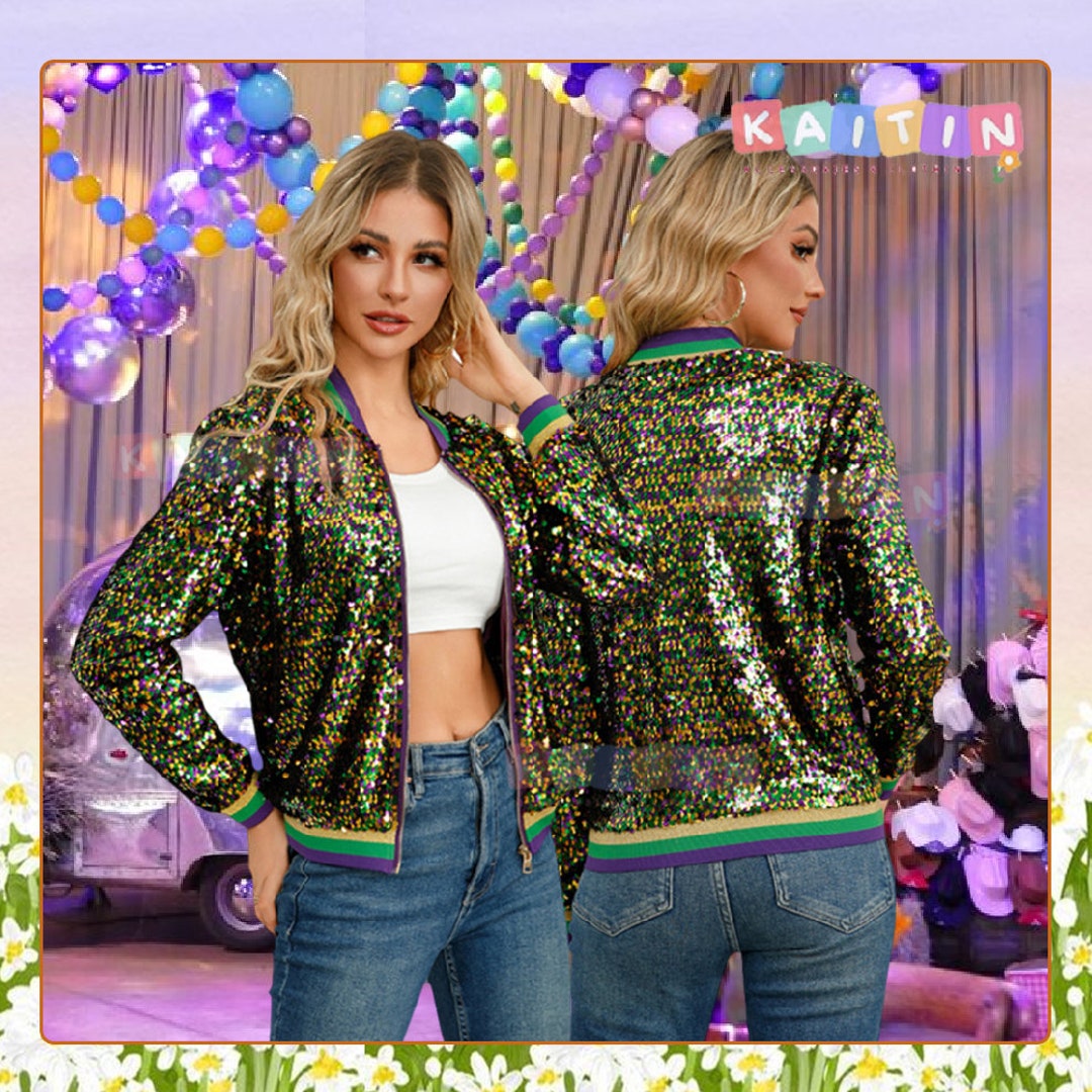 Mardi Gras Sequin Bomber, Sequin Jacket, Mardi Gras Costume, Mardi Gras