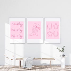 DIGITAL Pink Western Wall Art Set | Cowgirl Core Printable Posters | Howdy Cowboy Boots & Stars | Digital Download | Dorm or Apartment Decor