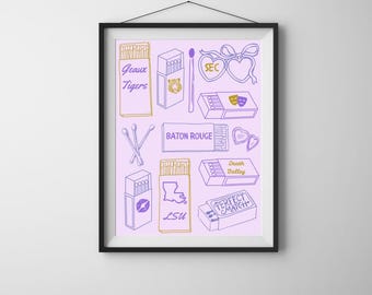 Louisiana College Matchbox Art Print | LSU Tigers Dorm Decor (Digital Download)