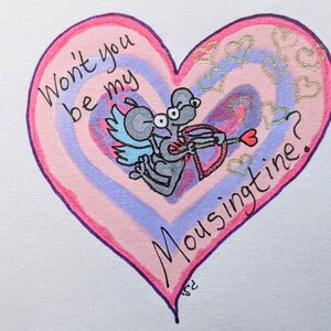 Ne veux-tu pas être ma souris ? Souris pour la paix Carte de voeux de Saint-Valentin pour les amateurs de souris du monde entier ! Coeur et cupidon volant art de la souris.