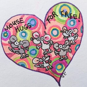 ¡Abrazos de ratón gratis! Tarjeta de felicitación de Ratones por la Paz para el Día de San Valentín. Linda nota de amor con forma de corazón para los amantes de los ratones de todo el mundo.