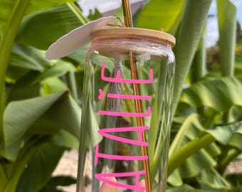 Glas mit Bambusdeckel,Valentinstag,personalisiertes Geschenk,BFF Geschenk,Geburtstagsgeschenk Freundin,personalisiertes Glas mit Namen