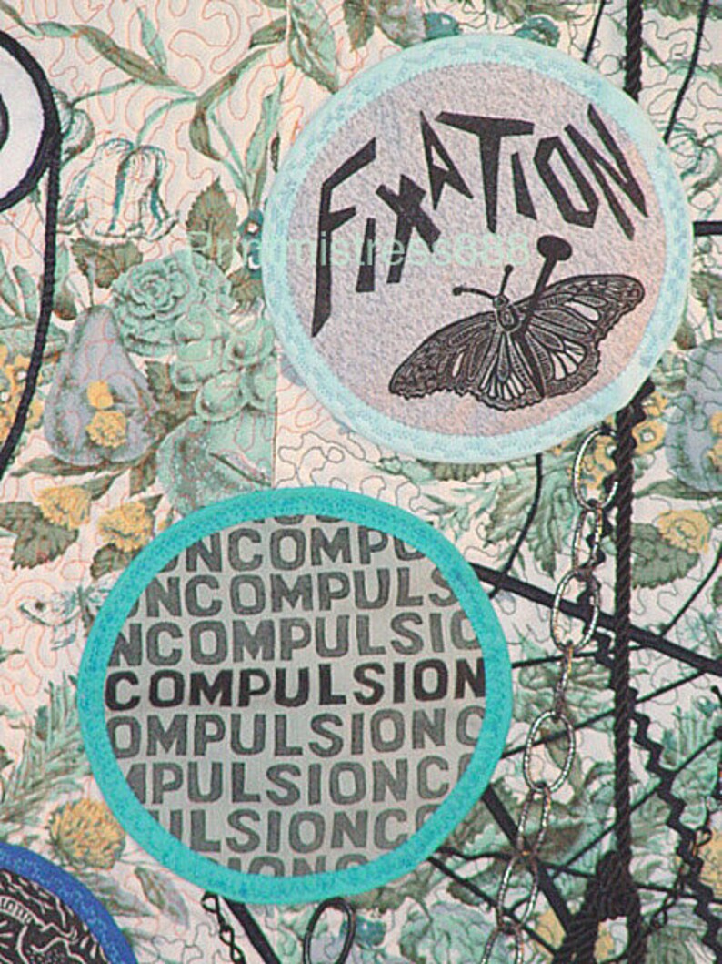 Fiber Art Mixed Media Linocut on Fabric Circular Reasoning 60x 60 1m 52