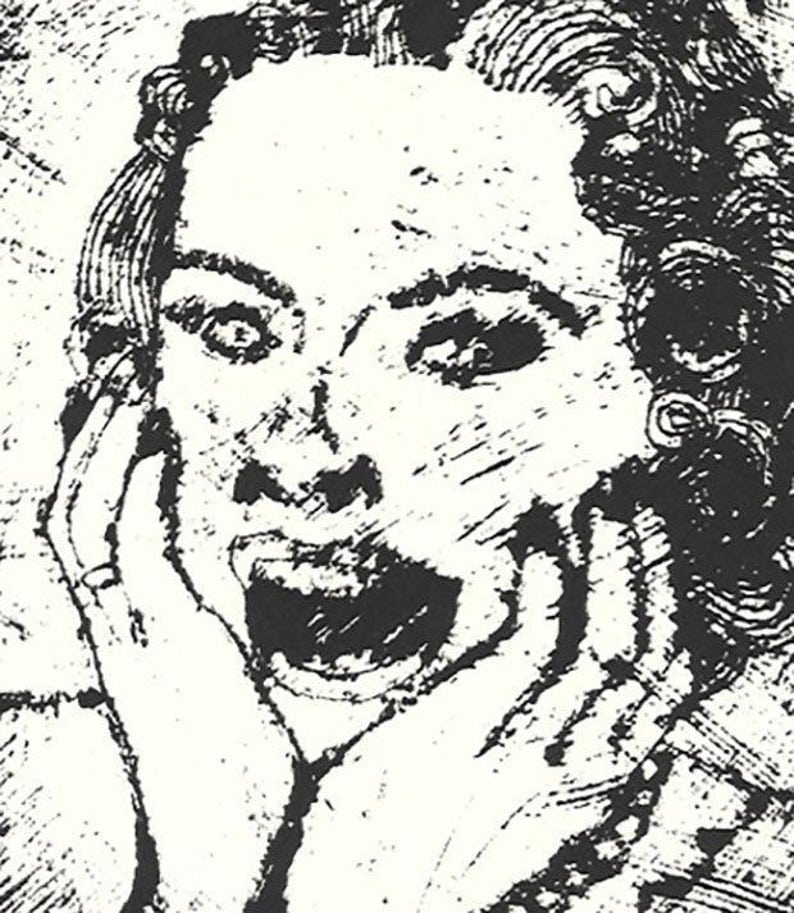 EEKScreaming Housewife-Midcentury Retro-Monotype Collograph-8 x 10 inches image 1