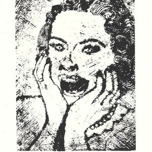 EEKScreaming Housewife-Midcentury Retro-Monotype Collograph-8 x 10 inches image 2