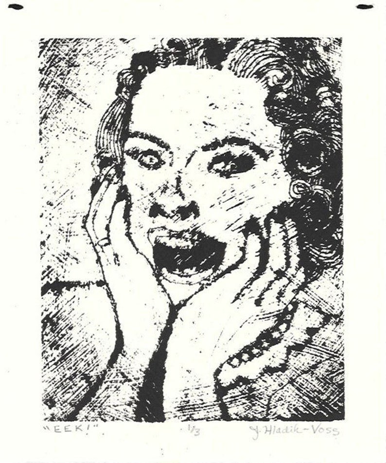 EEKScreaming Housewife-Midcentury Retro-Monotype Collograph-8 x 10 inches image 2