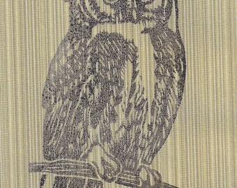 Zen Owl- Linocut on Fabric Monoprint- Silky Serenity Sophisticated- 8 x10 inch