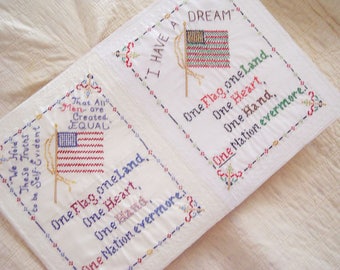 Patriotic Art Sampler-One Flag-American Politics-Hand Embroidered