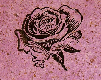 Black Rose Linocut- Valentine Goth Romance- Original Artists Print- 11 x 14 inch  28 x 35 cm