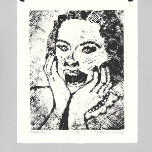 EEKScreaming Housewife-Midcentury Retro-Monotype Collograph-8 x 10 inches image 4