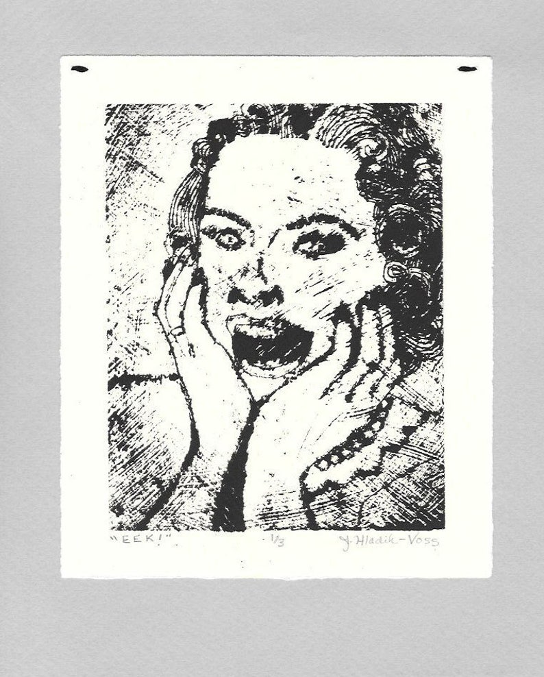 EEKScreaming Housewife-Midcentury Retro-Monotype Collograph-8 x 10 inches image 4