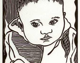 Baby- Linoprint- Shower Gift- Hand-Printed edition of 50-8 x 10 inch image