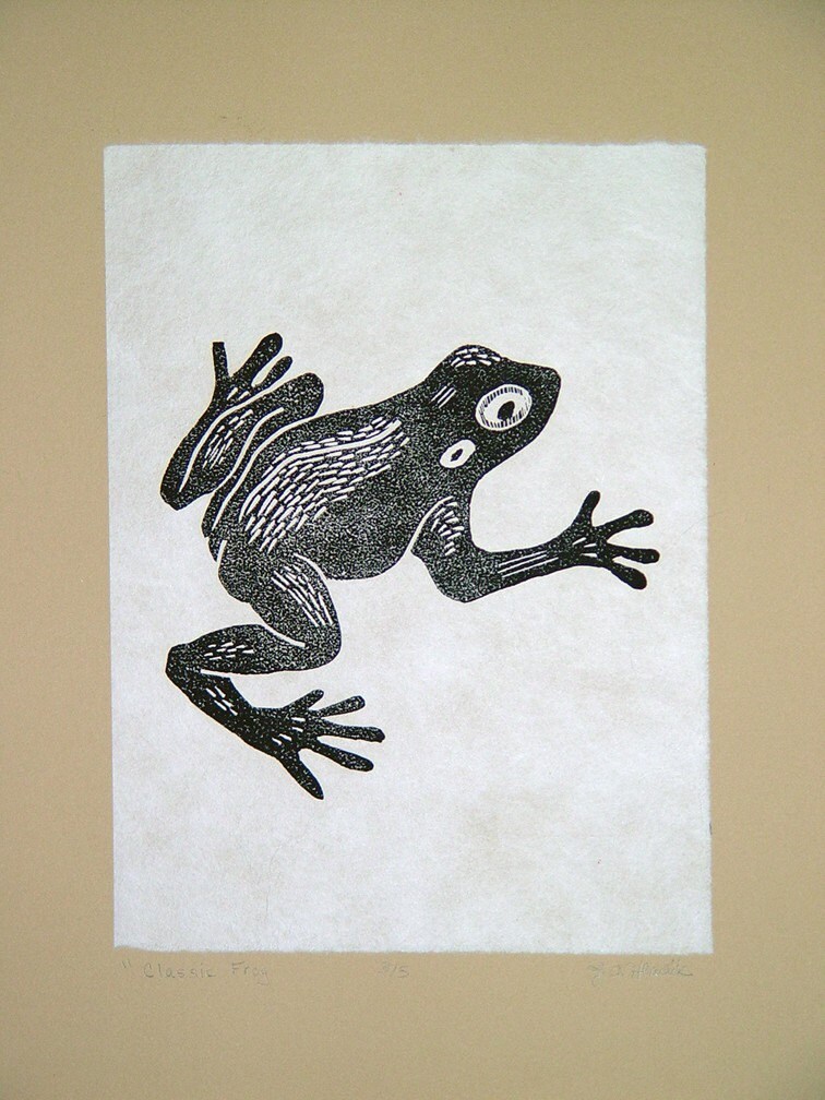 Frog Linocut Artist Print 10 X 12 Etsy
